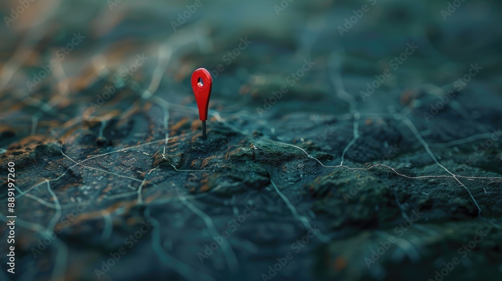 Poster a small red pin stuck in the ground, often used for marking locations or paths