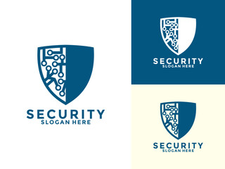 Tech Secure and Protection Logo Vector Template, Tech Cyber Security Shield logo design with modern concept