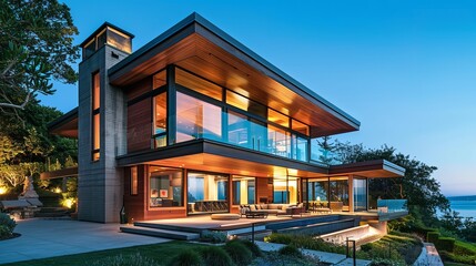 Fototapeta premium Modern smart home architecture design for the exterior appearance of a house