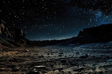 Nighttime scenery featuring rocks and stars