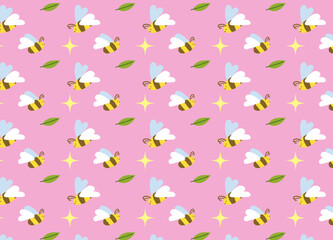 pattern with  bee cartoon on pink background. Bee cartoons and daisy icon sign vector illustration.