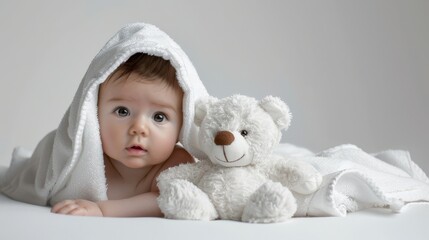 The baby with teddy bear