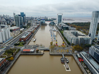 Obraz premium Beautiful Aerial of Puente de la Mujer, Puerto Madero, Buenos Aires