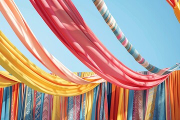 A display of colorful fabric banners and streamers, draped elegantly in an outdoor setting, with the holiday name 'Togo's Independence Day'