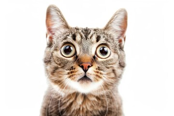 Obraz premium surprised wideeyed cat closeup on white background humorous pet portrait