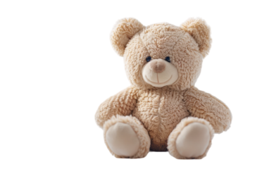 Beige Plush Teddy Bear Sitting on White Background
