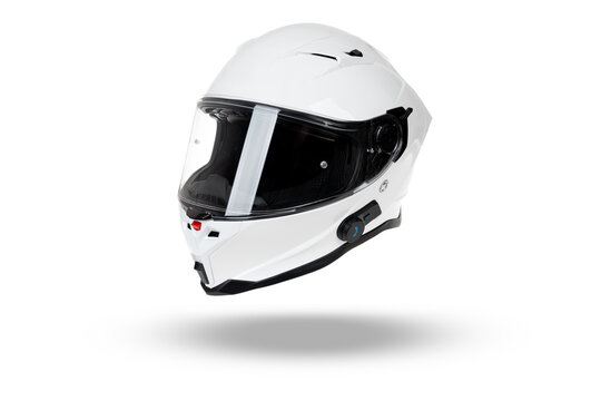 White motorcycle carbon integral crash helmet isolated on white. High quality motorcycle helmet