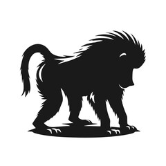 Clean black and white vector Silhouette of a Baboon  isolated on white background