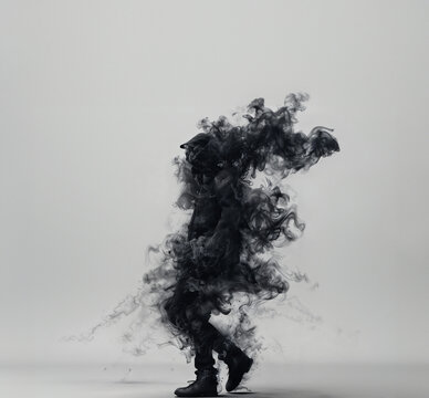 Man covered in black smoke