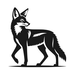 Clean black and white vector Silhouette of a Black-backed jackal  isolated on white background