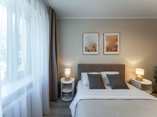 Modern bedroom in the apartment.