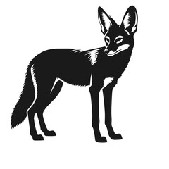 Clean black and white vector Silhouette of a Black-backed jackal  isolated on white background
