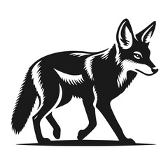 Clean black and white vector Silhouette of a Black-backed jackal  isolated on white background