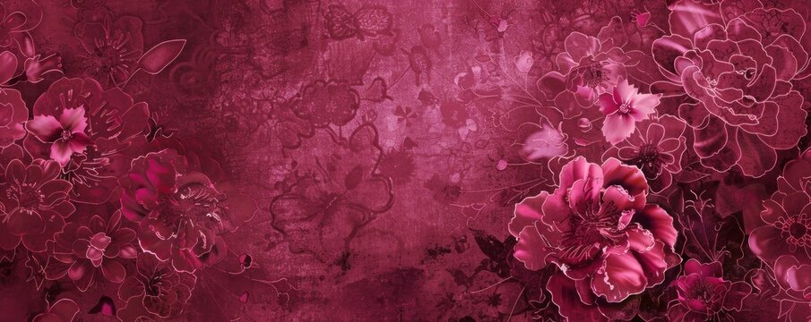 Pink and purple floral background with a textured grunge overlay