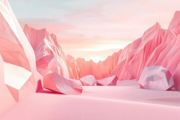 surreal geometric shapes in pastel desert landscape futuristic 3d abstract illustration