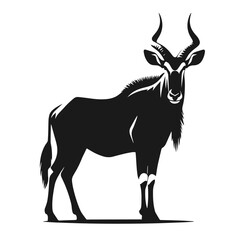 Clean black and white vector Silhouette of a Common eland saaa isolated on white background