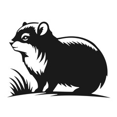 Clean black and white vector Silhouette of a Hyrax isolated on white background