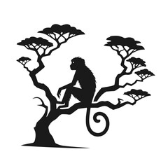 Clean black and white vector Silhouette of a Monkey isolated on white background