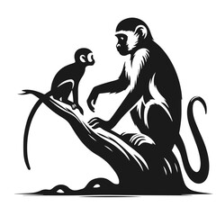 Clean black and white vector Silhouette of a Monkey isolated on white background © Awais