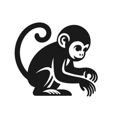 Clean black and white vector Silhouette of a Monkey isolated on white background