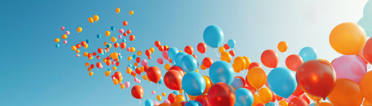 Balloon Release Ceremony Focus on a large group of balloons being released into the sky with a clear background 