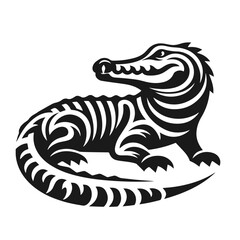 Clean black and white vector Silhouette of a Nile crocodile isolated on white background