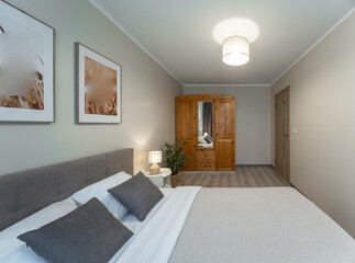 Modern bedroom in the apartment.