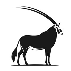 Clean black and white vector Silhouette of a Oryx isolated on white background