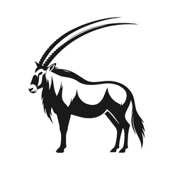 Clean black and white vector Silhouette of a Oryx isolated on white background