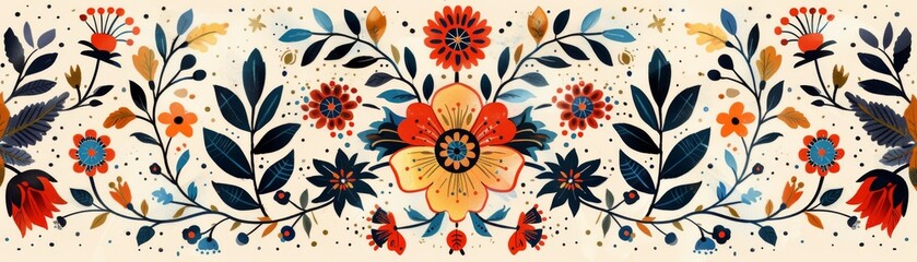 Folk Art Pattern Illustration   Focus on a pattern inspired by folk art with traditional designs with a rustic background 
