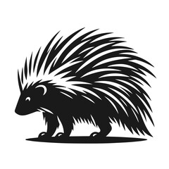 Clean black and white vector Silhouette of a Porcupine isolated on white background