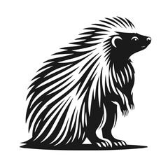 Clean black and white vector Silhouette of a Porcupine isolated on white background
