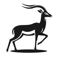 Clean black and white vector Silhouette of a Thomson's gazelle isolated on white background