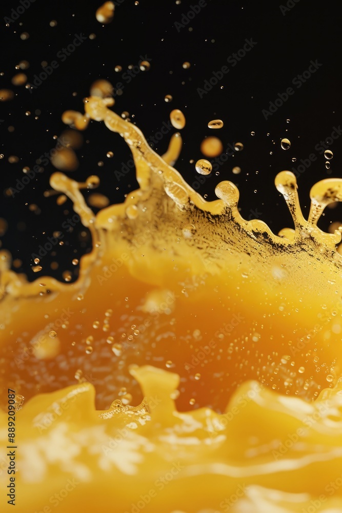 Canvas Prints A close-up shot of a splash of orange juice on a black surface