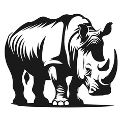 Clean black and white vector Silhouette of a Black Rhino isolated on white background