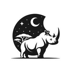 Clean black and white vector Silhouette of a Black Rhino isolated on white background