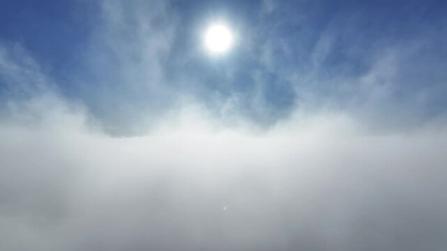 Twilight Sky At Blurry Bision Cosmos Brazil. Sun Shining Over Foggy With Beautiful Scenery In Background. Flying Dramatic Sky Horizon Skyline. Flyingpanoramic Landscape. blurry bision cosmos.