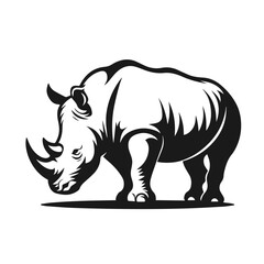 Clean black and white vector Silhouette of a White Rhino isolated on white background