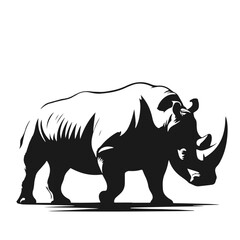 Clean black and white vector Silhouette of a White Rhino isolated on white background