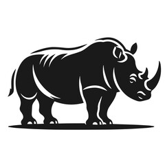 Clean black and white vector Silhouette of a Black Rhino isolated on white background