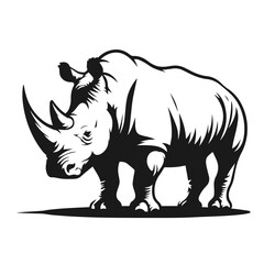 Clean black and white vector Silhouette of a White Rhino isolated on white background
