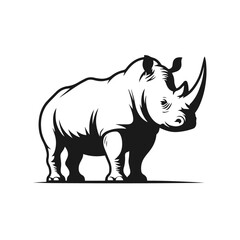 Clean black and white vector Silhouette of a White Rhino isolated on white background