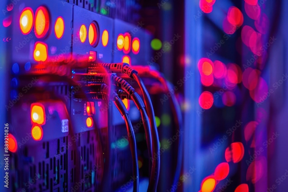 Poster technological nexus data center racks closeup it infrastructure concept
