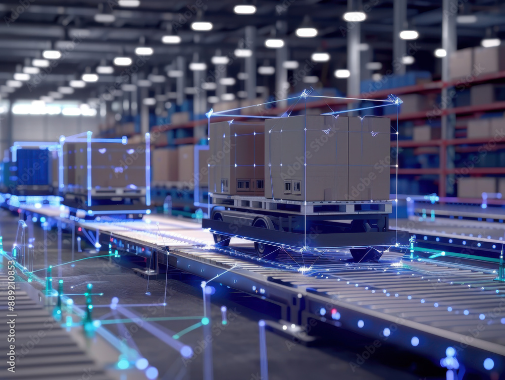 Aufkleber advanced automated warehouse conveyor system with robotic loaders and digital interface for efficien