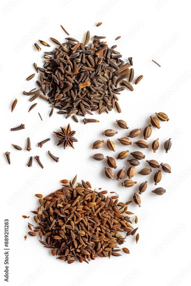 Poster close-up of a white surface covered in various types of seeds