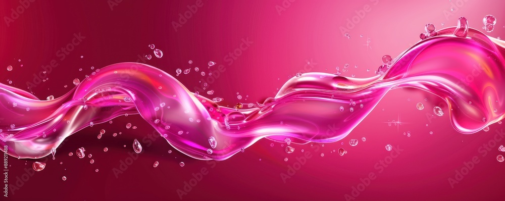 Poster pink fluid wave with bubbles on matching background