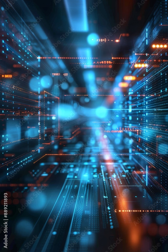 Aufkleber Abstract digital space with futuristic technology, showcasing a high-tech network and virtual data flow in a modern design