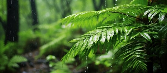 Fototapeta premium Rain-Drenched Fern Leaves in a Lush Forest