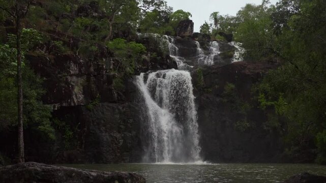 Cedar Creek Falls Whitsundays Airlie Beach Proserpine Waterfall slow motion river Australia reserve Palm Grove QLD Queensland Rainy wet season spring summer autumn winter sunny bluesky clouds static
