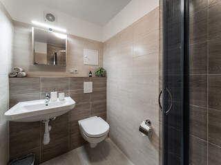 Modern bathroom interior in apartment. Real estate photography.